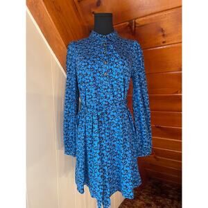 Boden NWT Blue and Black Floral Cotton Shirt Dress sz 8P